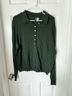 H&M Dark Green Long-Sleeve Polo Knit Shirt